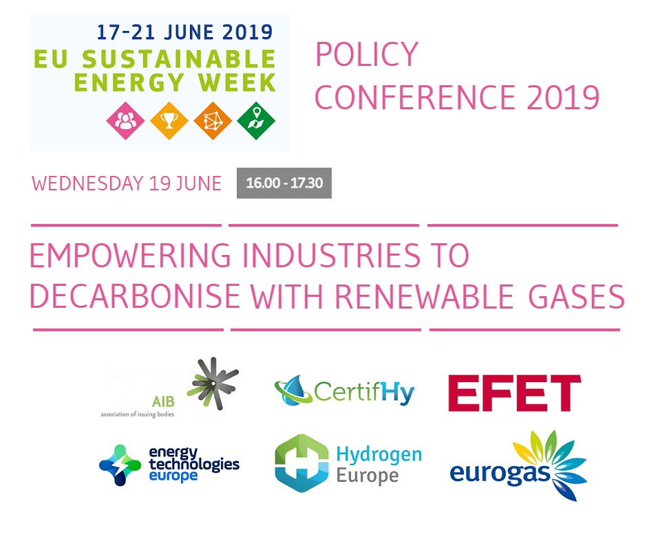 Image about EUSEW - 'Empowering industries to decarbonise with renewable gases' and logo of contributors